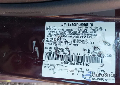 2011 Ford Fusion Se из США, поврежденный, VIN 3FAHP0HA1BR321162